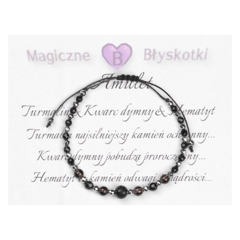 Bransoletka celebrytka czarny TURMALIN KWARC DYMNY HEMATYT ochrona i spokój